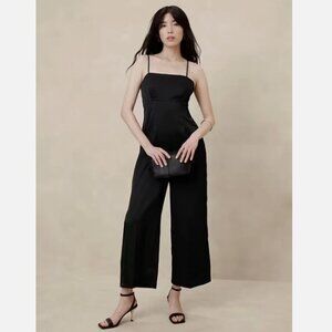 Banana Republic Strappy Satin Jumpsuit Removeable Straps Black 8 PETITE RT$140